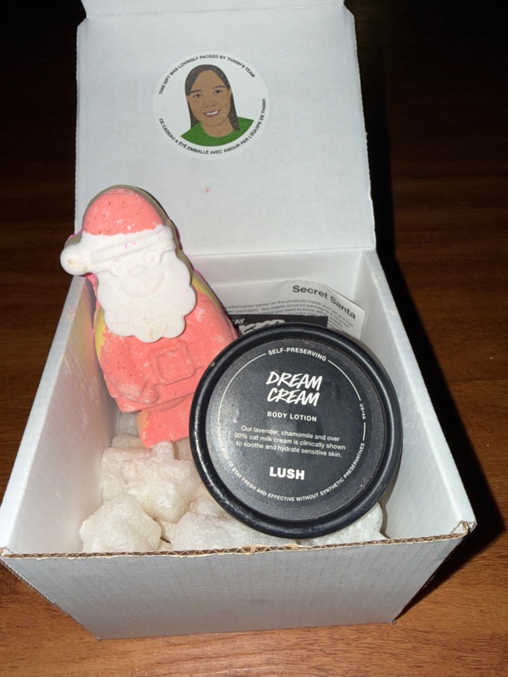 Lush Dream Cream Body Lotion with Pink and White Santa Bath Bomb-
